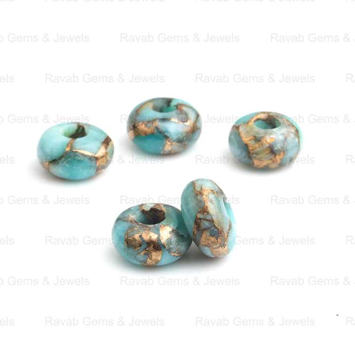 Best Quality Natural Amazonite Copper 14x8mm Rondelle Shape Smooth 5mm Big Hole Size Loose Gemstone Beads for Making Jewelry