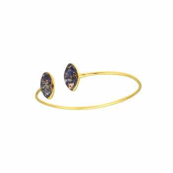 Beautiful Design Natural Lapis Lazuli Copper Gemstone Bezel 18k Gold Plated Sterling Silver Cuff Adjustable Gypsy Bangle for Her