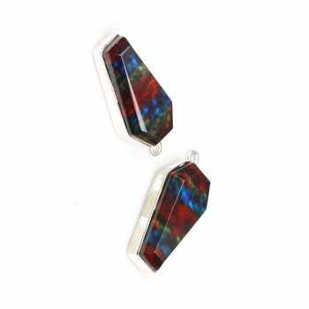 Best Selling 10x17mm Red Ammolite Quartz Gemstone Bezel Set 925 Sterling Silver Coffin Shape Charm for Pendant and Necklace