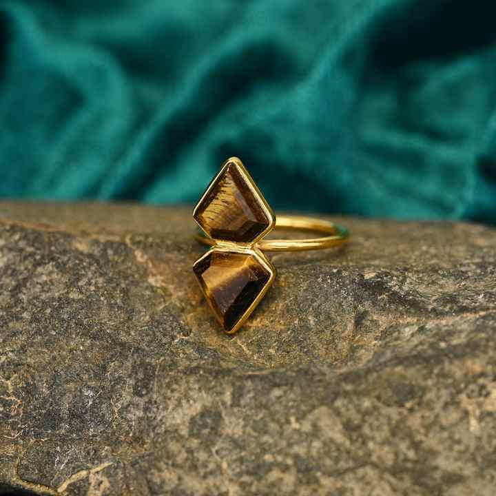 Top Quality Solid 925 Sterling Silver Natural Tiger's Eye Fancy Cut 10x14mm Bezel Setting 18k Gold Filled Fine Ring for Women