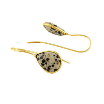 New Arrival Women's Fine Dangle Earrings Solid 925 Sterling Silver 18K Gold Plated Natural Dalmatian Jasper 12x16mm Drop Jewelry