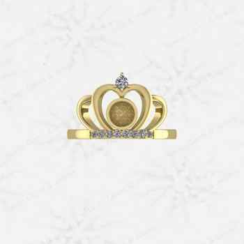 High Quality 925 Silver Princess Crown 6mm Round CZ Semi Mount Blank Bezel Breastmilk Keepsake Resin Ashes Ring Setting Jewelry