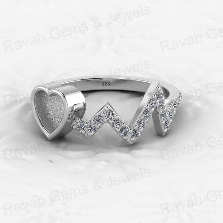 Solid 925 Sterling Silver Semi Mount Ring Initials Heart Blank Setting with Resin Ashes Breastmilk Jewelry-Genuine Product