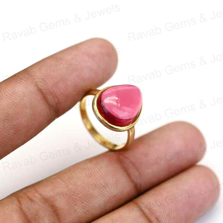 New Arrival Solid 925 Sterling Silver Pink Tourmaline Quartz Cabochon 10x14mm Bezel Setting 18k Gold Filled Fine Ring for Women