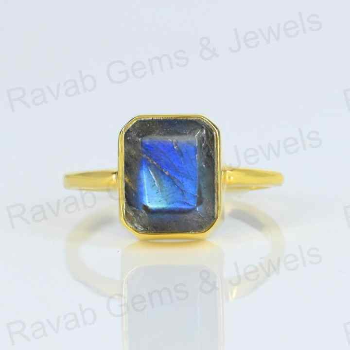 Beautiful Handmade 925 Silver 8x10mm Octagon Shape Natural Labradorite Stone Gold Vermeil Eternity Fine Jewelry Ring for Women