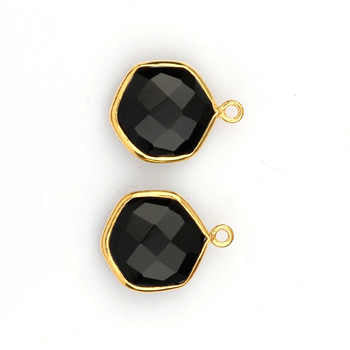 Hot Selling 12mm Hexagon Shape Black Onyx Pendant Men's Fine Bezel Setting Sterling Silver Gold Plating Indian Bezel Gifts