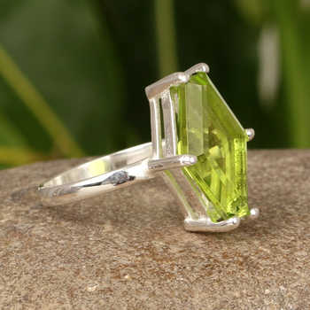 Biggest Summer Sale Peridot Quartz Fancy Cut 10x20mm Solid 925 Sterling Silver Prong Setting Women Party Wear Handmade Ring