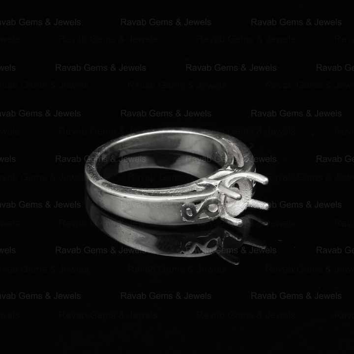 925 Sterling Solid Silver 6mm Round Pattern Pre Notched Semi Mount Blank Prong Setting Ring for Keepsake DIY Jewelry Supplies