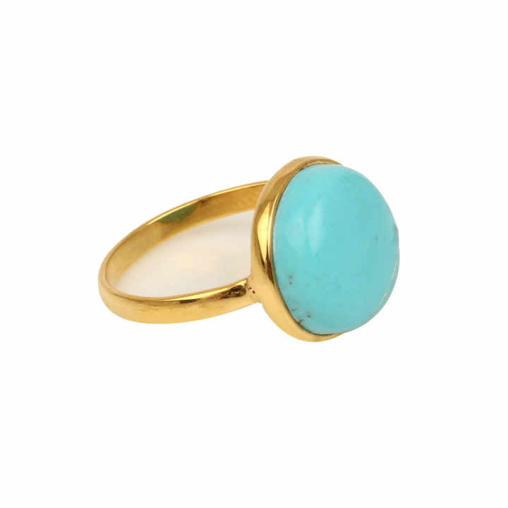 Top Selling 925 Silver Bezel 12mm Natural Arizona Turquoise Handmade Gold Vermeil Eternity Boho Women Ring Fine Navajo Jewelry
