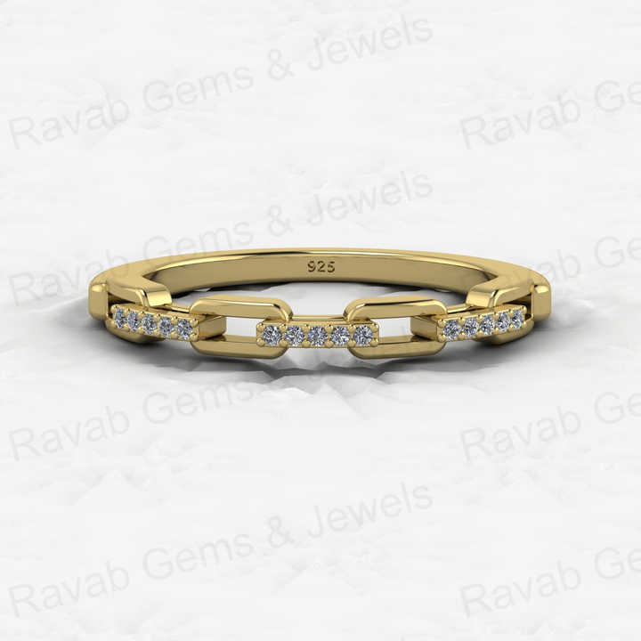Best Selling 18k Gold Plated Genuine 925 Sterling Silver Dainty Promise Boho Pave CZ Link Half Eternity Ring Women Fine Jewelry