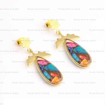 Best Selling Mohave Mix Oyster Copper Kingman Turquoise 925 Sterling Solid Silver 18k Gold Plated Drop Dainty Earrings for Women