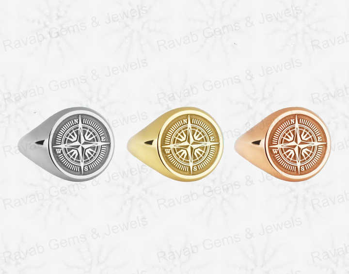 Christmas Sale Solid 925 Sterling Silver Retro Compass Engraving Signet Ring for Women & Men Fine Handmade Unique Fine Gifts