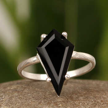 Summer Sale Genuine Black Onyx Kite Shape 8x15mm Gemstone Solid 925 Sterling Silver Prong Setting Band Women Handmade Ring