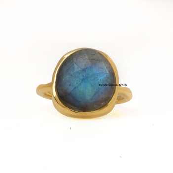 Beat Selling Vintage 925 Sterling Silver Handmade Ring New Design 18K Gold Plated Blue Flash Labradorite Stone Bezel for Women
