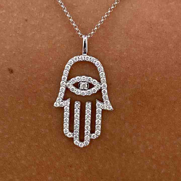 New Arrival Genuine 925 Sterling Silver Lab-Diamond Round Cut Hamsa Design Chain Necklace For Women's Mother's Day Jewelry