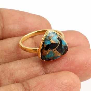 Top Selling 925 Sterling Silver Fine Jewelry Handmade 12mm Trillion Ring Mohave Blue Copper Turquoise Gemstone Unique for