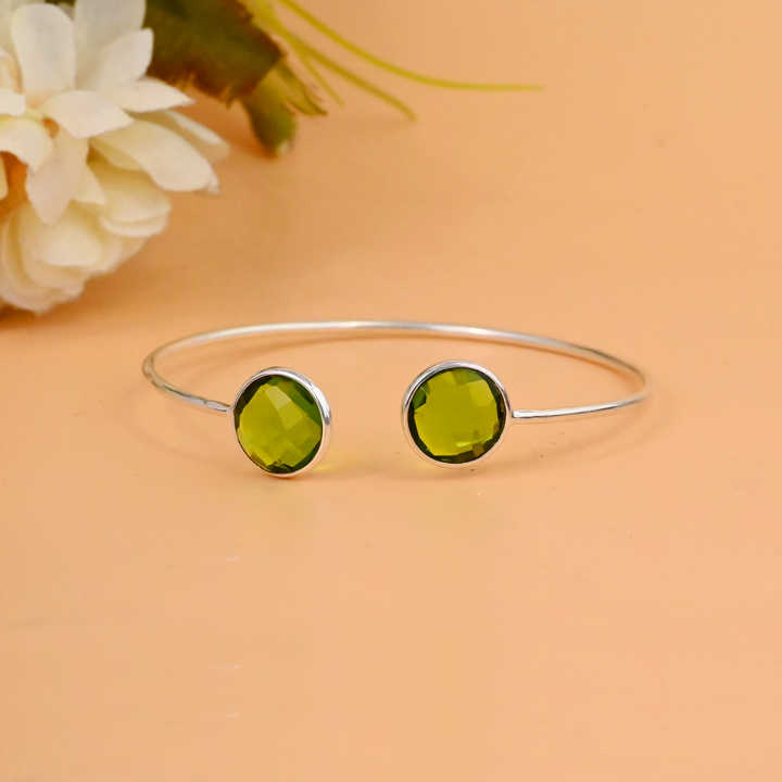 Beautiful Handmade Solid 925 Silver 10mm Round Shape Peridot Hydro Quartz Bezel Adjustable Cuff Bangle Fine Jewelry For Women