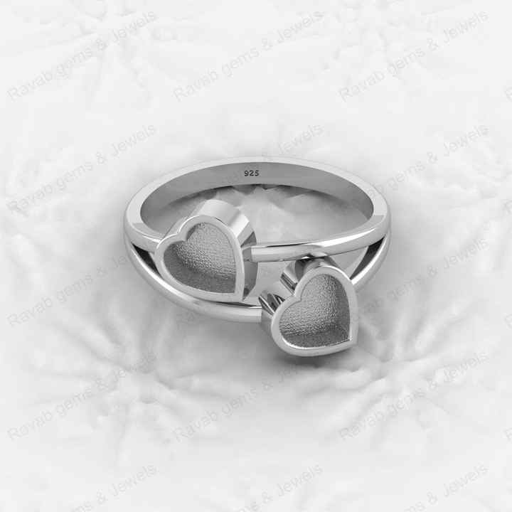 Top Quality 925 Sterling Silver 6x6mm Double Heart Semi Mount Blank Setting Twins Heart Ring Keepsake Wholesale Fine Jewelry