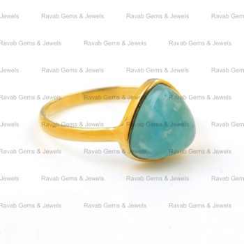 Top Selling 18K Gold Plated Fine Sterling Ring for Women 12mm Natural Smithsonite Gemstone Bezel Dainty Boho Trillion Ring