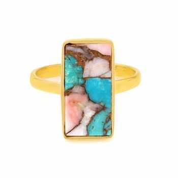 Best Selling 18K Gold Plated Fine Ring Dainty Boho Style Promise Wedding/Party Ring 8x16mm Mohave Turquoise Pink Opal Copper