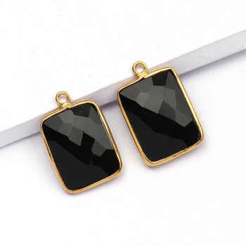 High Quality 14x18mm Natural Black Onyx Faceted Stone Bezel 18K Gold Plated Sterling Silver Charm Pendant Fine Pendants Gift