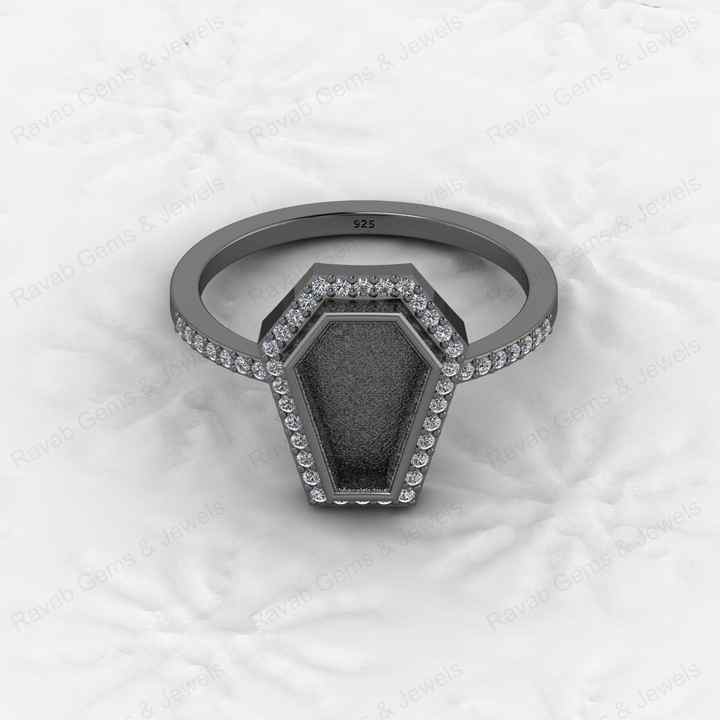 Custom Design 925 Sterling Silver Coffin Shape CZ Semi Mount Blank Setting Ring for Gemstone Findings Without Stone Jewelry