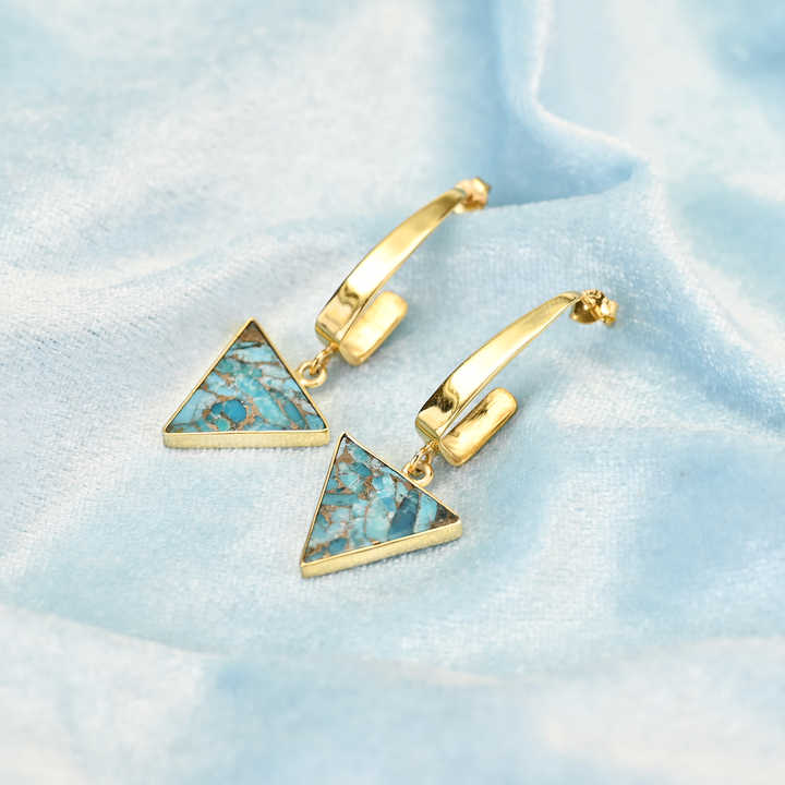 New Arrival Solid 925 Sterling Silver Natural Blue Copper Turquoise Smooth 18k Gold Plated Dangle Drop Fine Earring for Women