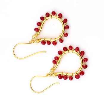 Top Quality 925 Sterling Silver Gold Plated Handmade Trendy Fashion Beaded Drop Earrings Rudy Gemstone Pear Design for Women