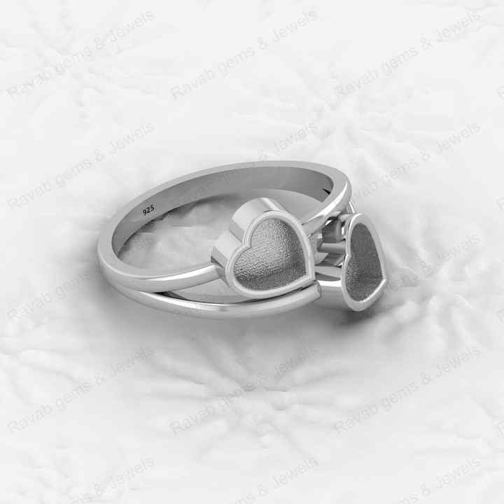 Top Quality 925 Sterling Silver 6x6mm Double Heart Semi Mount Blank Setting Twins Heart Ring Keepsake Wholesale Fine Jewelry