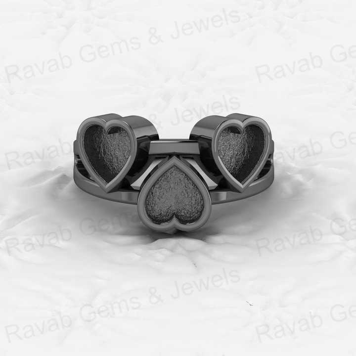 Top Quality Solid 925 Sterling Silver 3 Heart Shape Semi-Mount Blank Setting Ring Good for Ashes & Resin Work Breastmilk Jewelry