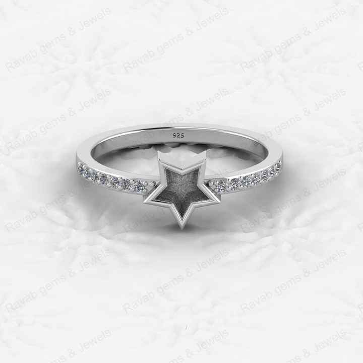 Top Quality 925 Sterling Silver 6mm Star Shape CZ Semi Mount Blank Setting Ring Good for Resin & Ashes Work Keepsake DIY Jewelry