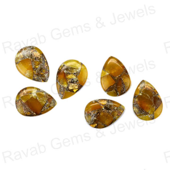 New Arrival 16x22mm Mohave Yellow Citrine Copper Pear Shaped Hand Polish Gemstone for Making Earring Handmade Fine Jewelry