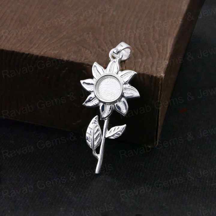 Top Quality Handmade 925 Silver 5mm Round Sunflower Semi Mount Blank Charm Pendant Setting Ashes & Resin Work Keepsake Jewelry