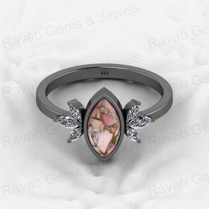 Top Selling Marquise Designer Ring Genuine 925 Silver Pink Copper Turquoise Gemstone Bezel Setting Fine Jewelry Trusted