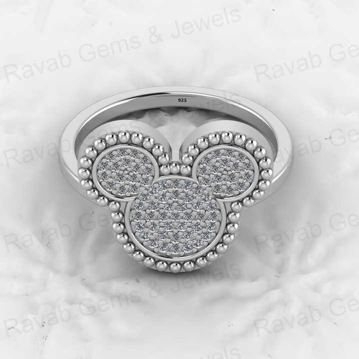 Top Trending Beautiful 925 Sterling Solid Silver CZ Pave Vermeil Eternity Micky Mouse Design Women Ring for Customized Jewelry