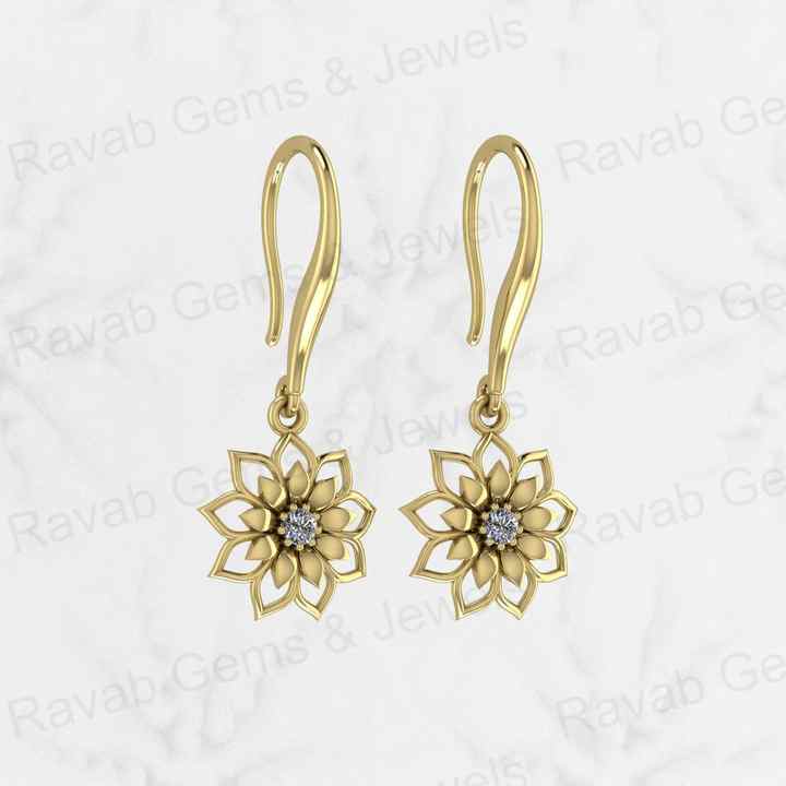 Top Quality Solid 925 Sterling Silver Sunflower Dangle Drop Lever Back Earrings CZ Gemstone Dangle Drop Fine Earring for Women