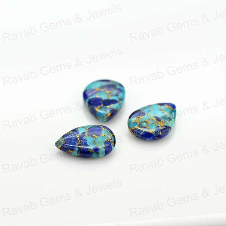 Top Selling 16x22mm Mohave Lapis Lazuli Copper Turquoise Pear Shape Cabochon Gemstone Hand Polish Loose Stone for Making Jewelry