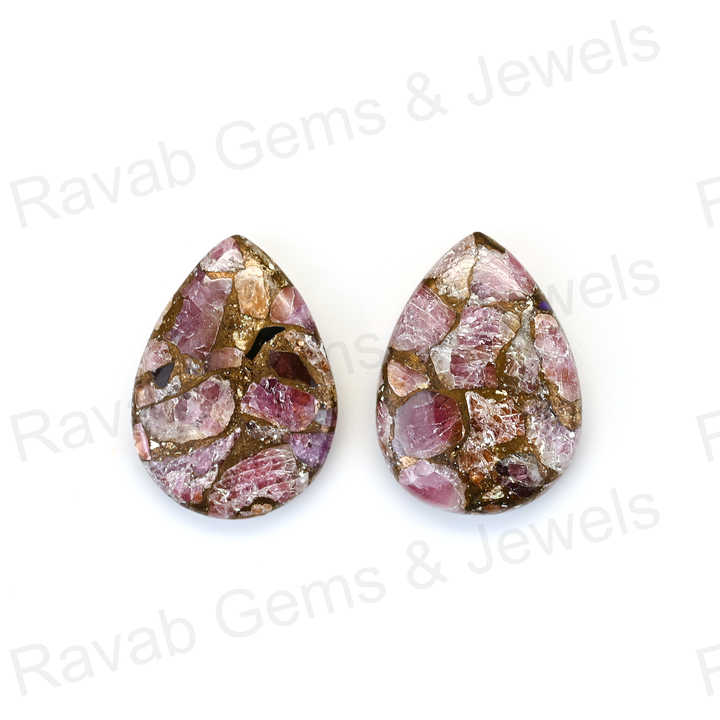 Top Rare Quality 12x16mm Mohave Pink Ruby Copper Pear Shaped Hand Polish Gemstone for Making 14k Gold Handmade Fine Jewelry