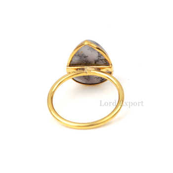 Natural Pear Cut Dendritic Opal Gemstone Handmade Ring Latest Design Wholesale Sterling Silver Gold Plated Stacking Ring Fine