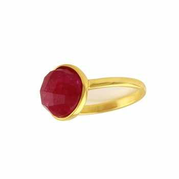 Top Selling Solid 925 Sterling Silver Garnet Round Checker Cut 18k Gold Filled Bezel Setting Ring for Women Handmade Jewelry