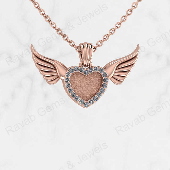 Solid 925 Silver Angel Wings Heart Base Blank Bezel CZ Setting Ashes Resin Keepsake Charm Pendant Jewelry Findings Components
