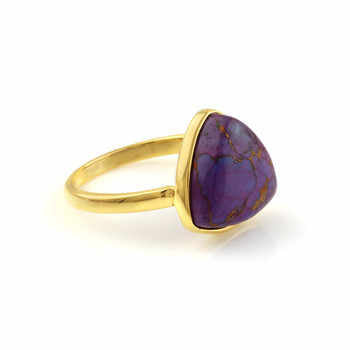 18k Gold Plated 925 Silver Boho Dainty Trillion Shape Ring 12mm Mohave Purple Copper Kingman Turquoise Stone Beautiful for Her