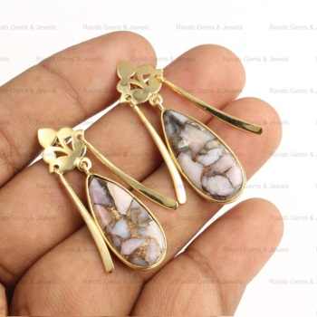 Best Selling 10x28mm Natural Pink Opal Copper Fine Trendy Design Earrings 18k 14k Gold Plated Sterling Silver Jewelry for Women