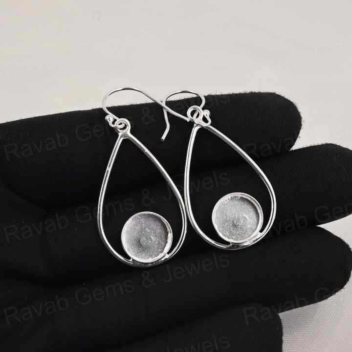 Handmade 925 Silver 10mm Round Cup Blank Bezel Collet Charm Earrings Gemstone Cabochon Setting Ashes & Resin Breast Milk Jewelry