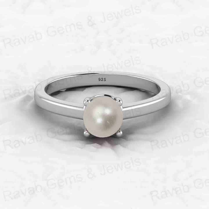 Best Selling Genuine 925 Silver Gold Vermeil Solitaire Eternity 6mm Fresh Water Pearl Prong Setting Ring Fine Jewelry for Women
