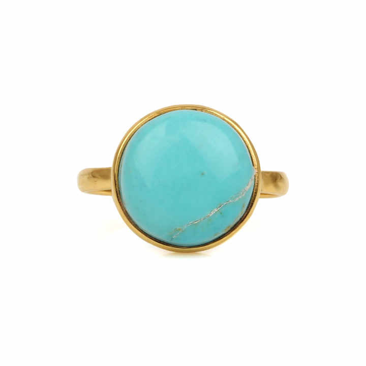 Top Selling 925 Silver Bezel 12mm Natural Arizona Turquoise Handmade Gold Vermeil Eternity Boho Women Ring Fine Navajo Jewelry