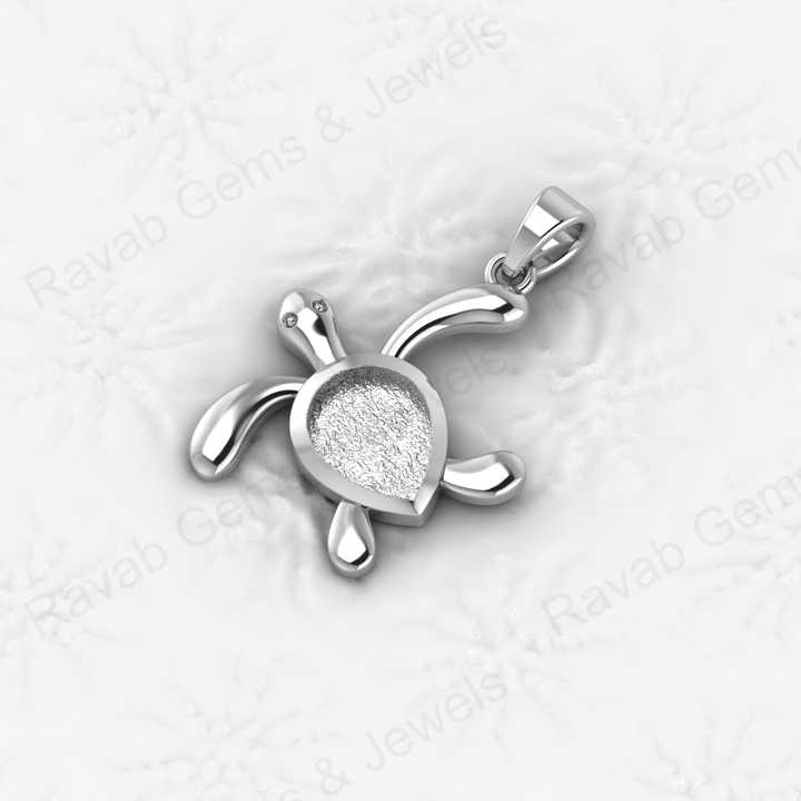 Genuine 925 Sterling Silver CZ Turtle Animal Design Semi Mounting Blank Charm Pendant Setting for Resin & Ashes Work Jewelry