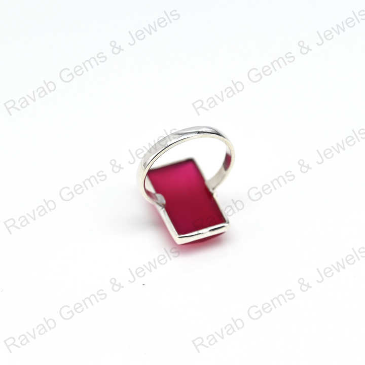 Best Quality Solid 925 Sterling Silver Pink Fuchsia Chalcedony Checker Cut Rectangle Shape Ring for Women Fine Handmade Jewelry
