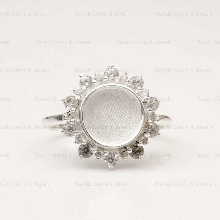 Top Quality Solid Real 925 Silver 8mm Round With CZ Diamond Semi Mount Blank Bezel Ring Setting for Keepsake Breast Milk Jewelry