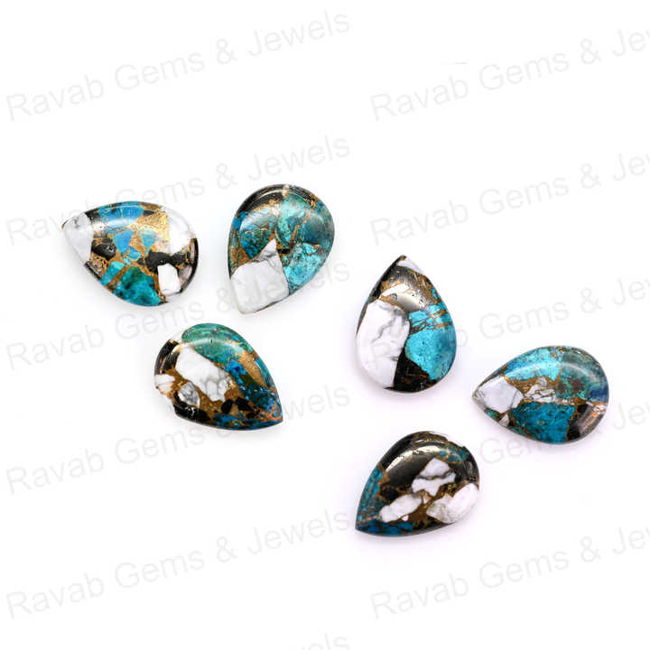 Top Rare 16x22mm White Buffalo Kingman Turquoise Pear Shape Cabochon Gemstone Hand Polish Loose Stone for Making Fine Jewelry
